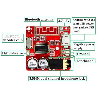 CA-6965 Micro USB 5V MP3 BT رسیور برد بلوتوث ماژول گیرنده صوتی جزء جهانی