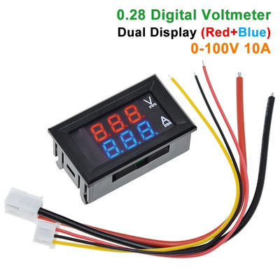 DC 0-100V 10A دیجیتال ولت آمپر متر Ac 0.28 اینچ قرمز آبی درایو آی سی