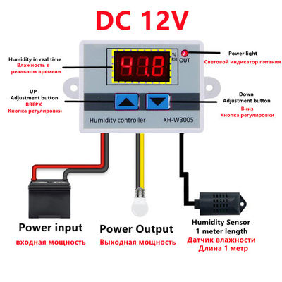 XH-W3005 DC 12V-220V 10A کنترلر رطوبت دیجیتال 0-99 سیستم مانیتورینگ محدوده RH
