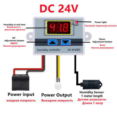 کنترلر دیجیتال رطوبت XH-W3005 DC 12V 24V 220V 10A 0~99%RH