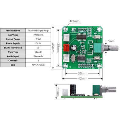 CA-8403B 2 * 3W بلوتوث 5.0 استریو مینی تقویت کننده دیجیتال PAM8403 دو کانال کلاس D DC5V AMP
