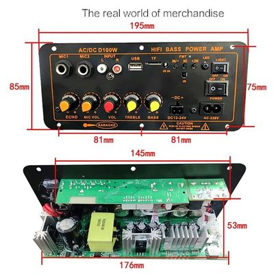 D100W بلوتوث 5.0 برد تقویت کننده قدرت با قدرت 100W و پشتیبانی رادیویی FM برای بلندگوها 8-12 اینچی