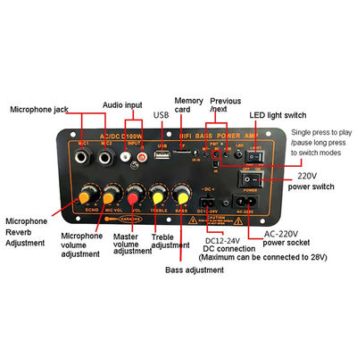D100W بلوتوث 5.0 برد تقویت کننده قدرت AC 220V DC 12-24V 5V ماژول بی سیم برای 8-12 اینچ