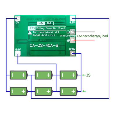 CA-3S-40A شارژر باتری لیتیوم لیتیوم لیپو سلول ماژول PCB BMS محافظ هیئت مدیره برای موتور حفاری 12.6V با تعادل