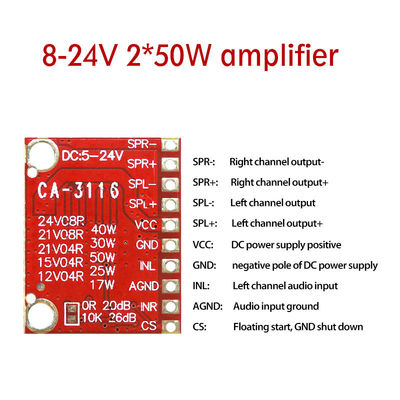 TPA3116 ماژول تقویت کننده 50W دو کانال صفحه تقویت کننده قدرت دیجیتال با DC 8V ~ 24V و بدون سر و صدا POP