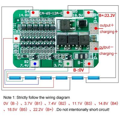 CA-6S-12A-E 24V PCB BMS محافظ هیئت مدیره برای 6 بسته 18650 Li Ion لیتیوم باتری ماژول