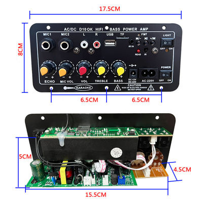 D10 BT Amplifier Audio Board با 200W حداکثر قدرت بلوتوث 5.0 و ورودی میکروفون دوگانه برای کاراکه