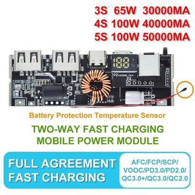 QC4.0 QC3.0 LED دو USB PD Power Bank 18650 ماژول شارژ با کنترل دمای