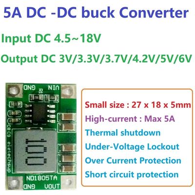 صفحه تبدیل DC-DC برای تنظیم ولتاژ 4.5V-18V به 3V-6V