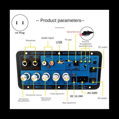 D60 50W Subwoofer Amplifier Board با بلوتوث و ورودی صوتی نوری برای قدرت 12V/24V/220V