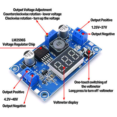 LM2596S قابل تنظیم ماژول منبع برق با صفحه نمایش و یک