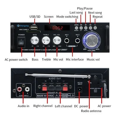 بی سیم BT 2.0Stereo Audio Amplifier LDZS AV-298BT برای تقویت کننده های ماشین و خانه KTV