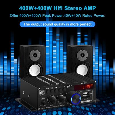AK-380 USB SD تقویت کننده قدرت صوتی 400W 2.0 CH HiFi استریو AMP اسپیکر بلوتوث 5.0 آمپر گیرنده با کنترل از راه دور برای خانه