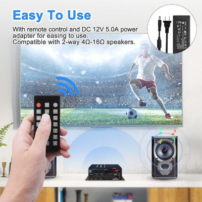 AK-380 USB SD تقویت کننده قدرت صوتی 400W 2.0 CH HiFi استریو AMP اسپیکر بلوتوث 5.0 آمپر گیرنده با کنترل از راه دور برای خانه