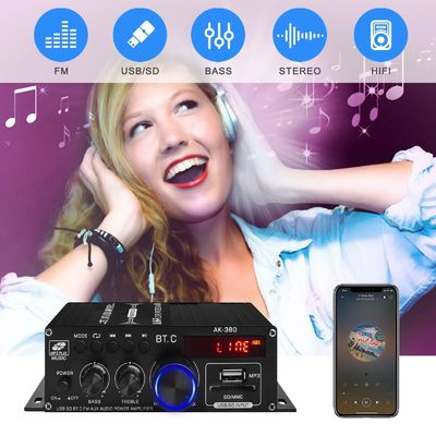 AK-380 تقویت کننده قدرت 400W با بلوتوث 5.0 و 2.0 CH HiFi استریو برای صوتی خانگی