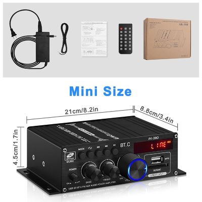 AK-380 تقویت کننده قدرت 400W با بلوتوث 5.0 و 2.0 CH HiFi استریو برای صوتی خانگی