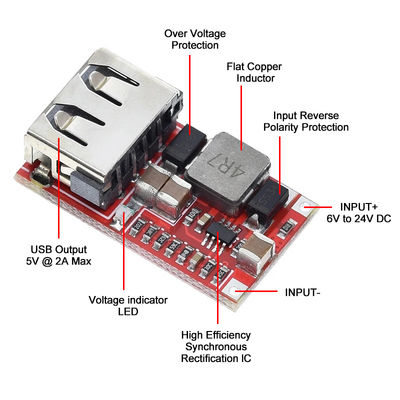 CA-025 کارآمد DC-DC Converter USB شارژر توسعه هیئت مدیره 6V-24V 24V 12V تا 5V 97.5% ماژول Buck برای تامین برق خودرو