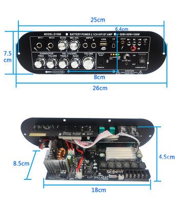 D1000 2.1 Channel Digital Amplifier Board 50W+50W+100W تقویت کننده قدرت سبووفر 12 ولت با کنترل صداهای بالا / پایین