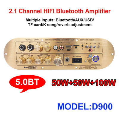 تقویت کننده خانگی پرقدرت D900 2x50W+100W با IC وارداتی بلوتوث برد 2.1 کانال