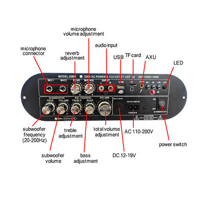 D800 حرفه ای دی جی / کاراکه بلوتوث ارتقا دهنده دیجیتال 2.0 کانال 12 ولت Subwoofer شارژ پذیر با قدرت بالا / کم
