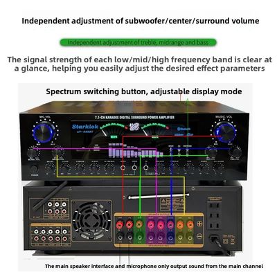 تقویت کننده قدرت خانگی AV-888BT 2800W کارائوکه مدل جدید 7.1 کاناله تنظیم منطقه ساخت فلزی با قدرت بالا