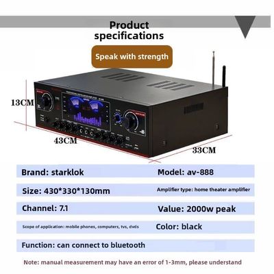 تقویت‌کننده سینمای خانگی و کارائوکه AV-888 با توان 2000 وات، 7.1 کاناله، بلندگو، دو حلقه، 12 لامپ، ساخته شده از فلز بادوام