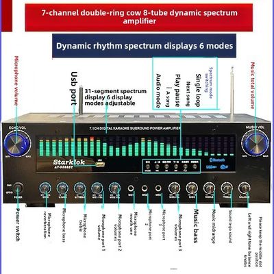 AV-9388BT/AV-999BT 2200W/1200W حرفه ای 7 کانال BT تقویت کننده بی سیم با کیفیت بالا سینمای خانگی 7.1 سیستم بلندگو فلزی