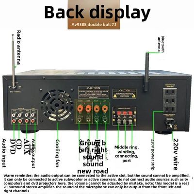 AV-9388BT/AV-999BT 2200W/1200W حرفه ای 7 کانال BT تقویت کننده بی سیم با کیفیت بالا سینمای خانگی 7.1 سیستم بلندگو فلزی