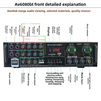 AV-6080BT 1000W 7 کانال تقویت کننده مقاومت ثابت خانه ماشین گیرنده های فلزی USB فلش کارت SD BT پلیر بی سیم جهانی