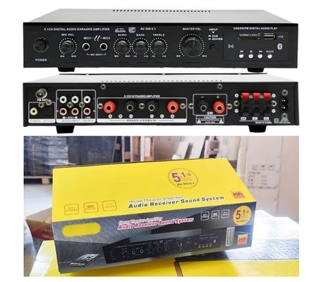 آمپلی‌فایر قدرت HIFI 5.1CH با توان 120 وات*2 + 25 وات*3، ورودی اپتیکال و کواکسیال، بلوتوث 5.0، سوپر بیس، برای مهمانی‌های خانگی، سینمای خانگی و کارائوکه