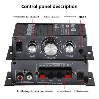 آمپلی فایر خانگی BT-888 Mini 12V، 20W+20W، بی سیم BT، فلزی کوچک، پرفروش برای تجارت خارجی و فرامرزی