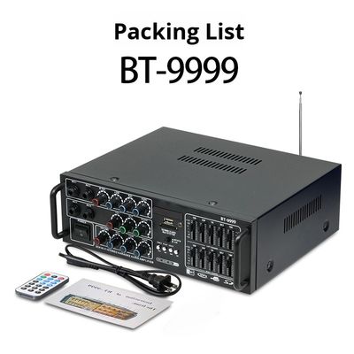 BT-9999 2.0 Channel 300W Home & Car Amplifier High-Power BT Wireless EQ Equalizer Dual-Use 12V/220V Metal Material Receiver