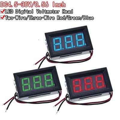 0.56\" Mini LED Display Panel Red Green Blue Voltmeter 4.5V-30V DC Range Two-Wire Connection 22mm Mounting Electronic Components