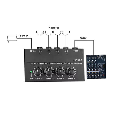 Portable Headphone Amplifier Stereo Hifi Mini 4 Channel Monitor Headphone Amplifier for Live Recording Show