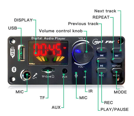 12V 2*50W Digital Power Amplifier Module Panel BT Speaker Microphone Recording Radio Stylish Card Voice Recorder MP3 Player