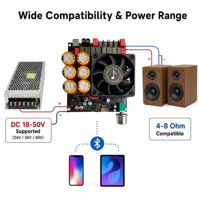 600W+600W دوگانه TPA3255 برد تقویت کننده خنک کننده فن کلاس D برد تقویت کننده استریو DC18-50V
